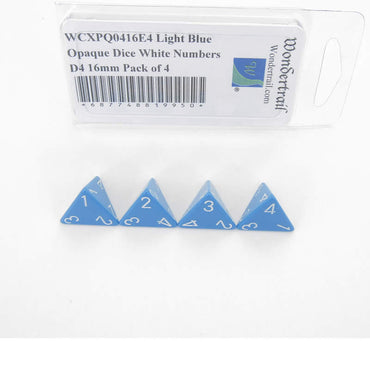 WCXPQ0416E4 Light Blue Opaque Dice White Numbers D4 16mm Pack of 4 (ONLINE ORDER ONLY)