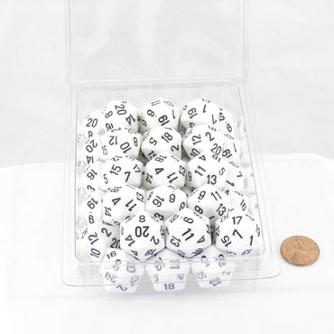WCXPQ2001E50 White Opaque Dice Black Numbers D20 Aprox 16mm (5/8in) Pack of 50 (ONLINE ORDER ONLY)