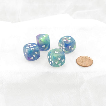WCXXH6004E4 Waterlily Festive Dice with White Hearts D6 16mm (5/8in) Pack of 4 (ONLINE ORDER ONLY)