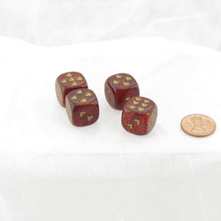 WCXXH6005E4 Ruby Red Glitter Dice with Gold Colored Hearts D6 16mm (5/8in) Pack of 4 (ONLINE ORDER ONLY)