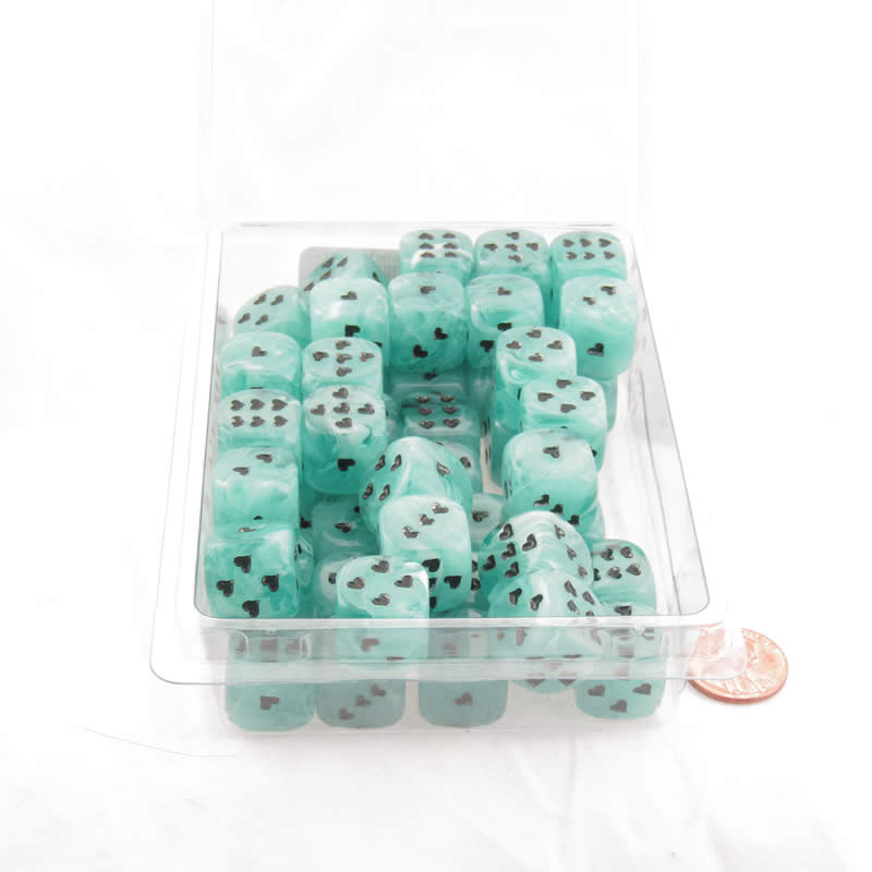 WCXXM0605E50 Green Cirrus Dice with Black Hearts D6 16mm (5/8in) Pack of 50 (ONLINE ORDER ONLY)