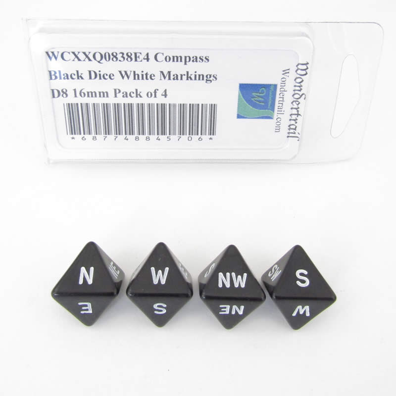 WCXXQ0838E4 Compass Black Dice White Markings D8 16mm Pack of 4 (ONLINE ORDER ONLY)