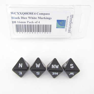 WCXXQ0838E4 Compass Black Dice White Markings D8 16mm Pack of 4 (ONLINE ORDER ONLY)