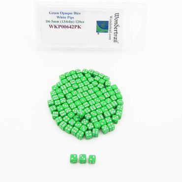 WKP00642PK Green Opaque Dice White Pips D6 5mm (13/64in) Pack of 120 (ONLINE ORDER ONLY)