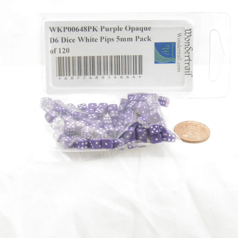 WKP00648PK Purple Opaque D6 Dice White Pips 5mm Pack of 120 (ONLINE ORDER ONLY)