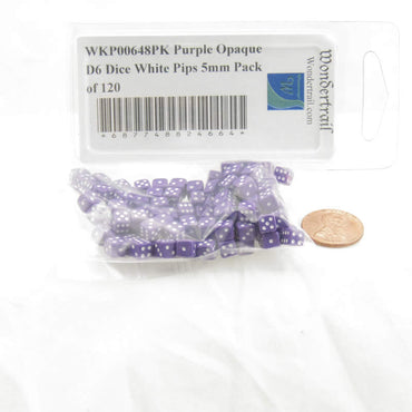 WKP00648PK Purple Opaque D6 Dice White Pips 5mm Pack of 120 (ONLINE ORDER ONLY)