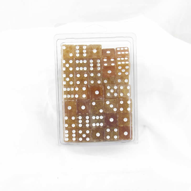 WKP01924E50 Yellow Glitter Dice White Pips Squared Corners D6 16mm Pack of 50 (ONLINE ORDER ONLY)