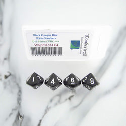 WKP02624E4 Black Opaque Dice White Numbers D10 16mm Pack of 4 (ONLINE ORDER ONLY)