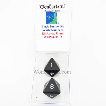WKP04795E2 Black Jumbo Dice with White Numbers D8 25mm Pack of 2 (ONLINE ORDER ONLY)