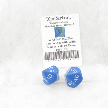 WKP04812E2 Blue Jumbo Dice with White Numbers DT10 25mm Pack of 2 (ONLINE ORDER ONLY)