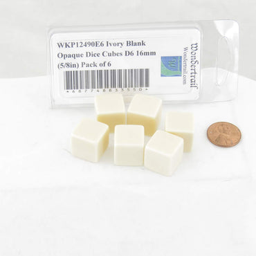 WKP12490E6 Ivory Blank Opaque Dice Counting Cubes D6 16mm (5/8in) Pack of 6 (ONLINE ORDER ONLY)