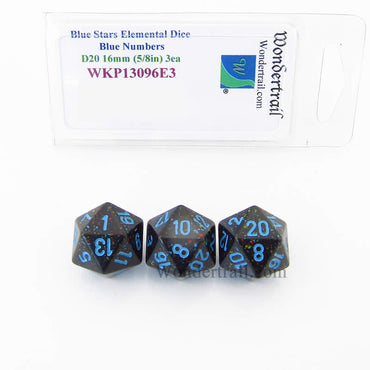 WKP13096E3 Blue Stars Elemental Dice Blue Numbers 16mm D20 Pack of 3 (ONLINE ORDER ONLY)