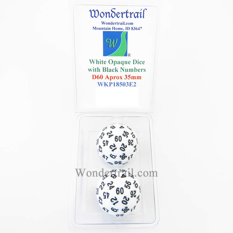 WKP18503E2 White Opaque Dice with Black Numbers D60 35mm Pack of 2 (ONLINE ORDER ONLY)