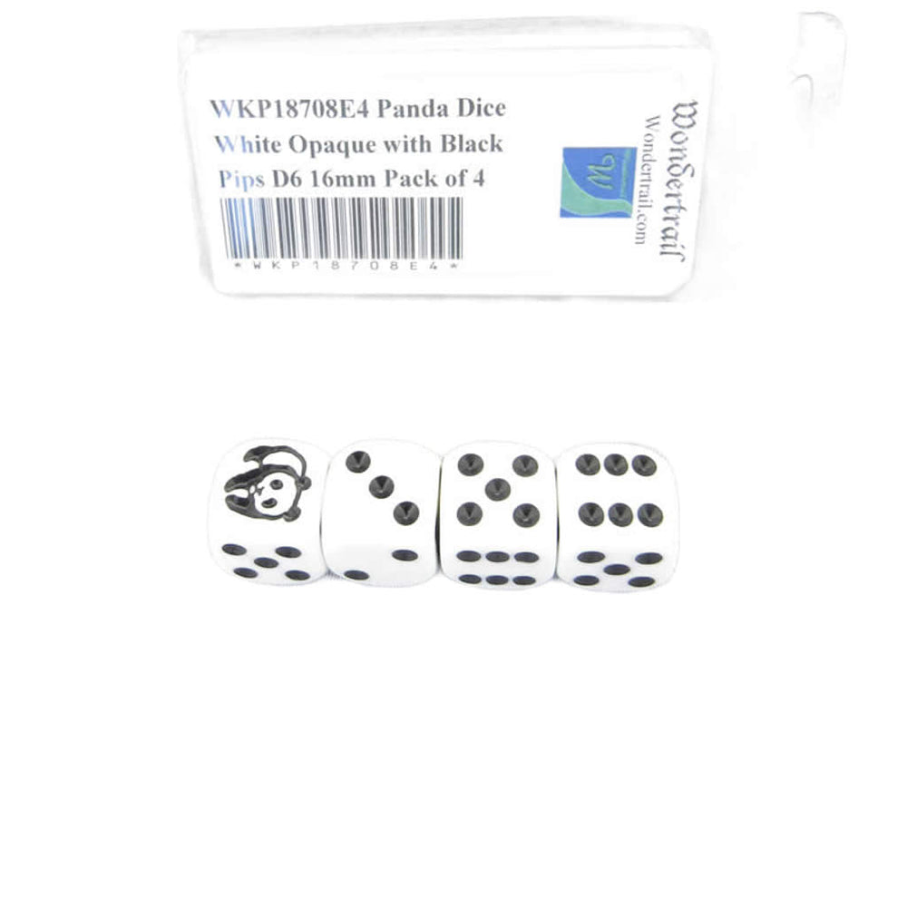 WKP18708E4 Panda Dice White Opaque with Black Pips D6 16mm Pack of 4 (ONLINE ORDER ONLY)