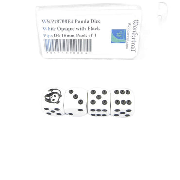 WKP18708E4 Panda Dice White Opaque with Black Pips D6 16mm Pack of 4 (ONLINE ORDER ONLY)