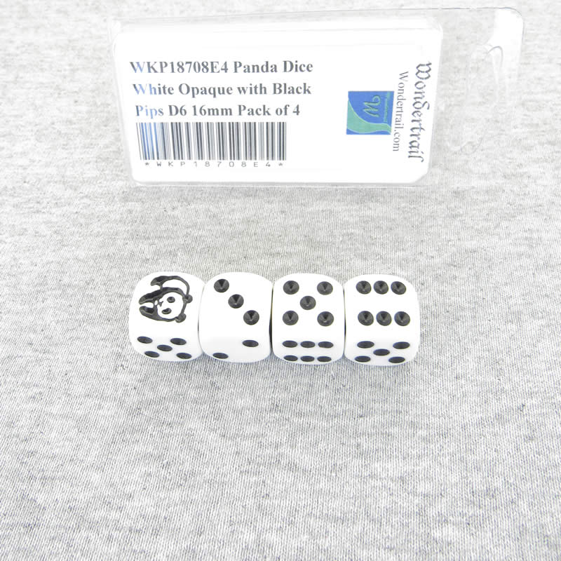 WKP18708E4 Panda Dice White Opaque with Black Pips D6 16mm Pack of 4 (ONLINE ORDER ONLY)