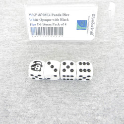 WKP18708E4 Panda Dice White Opaque with Black Pips D6 16mm Pack of 4 (ONLINE ORDER ONLY)