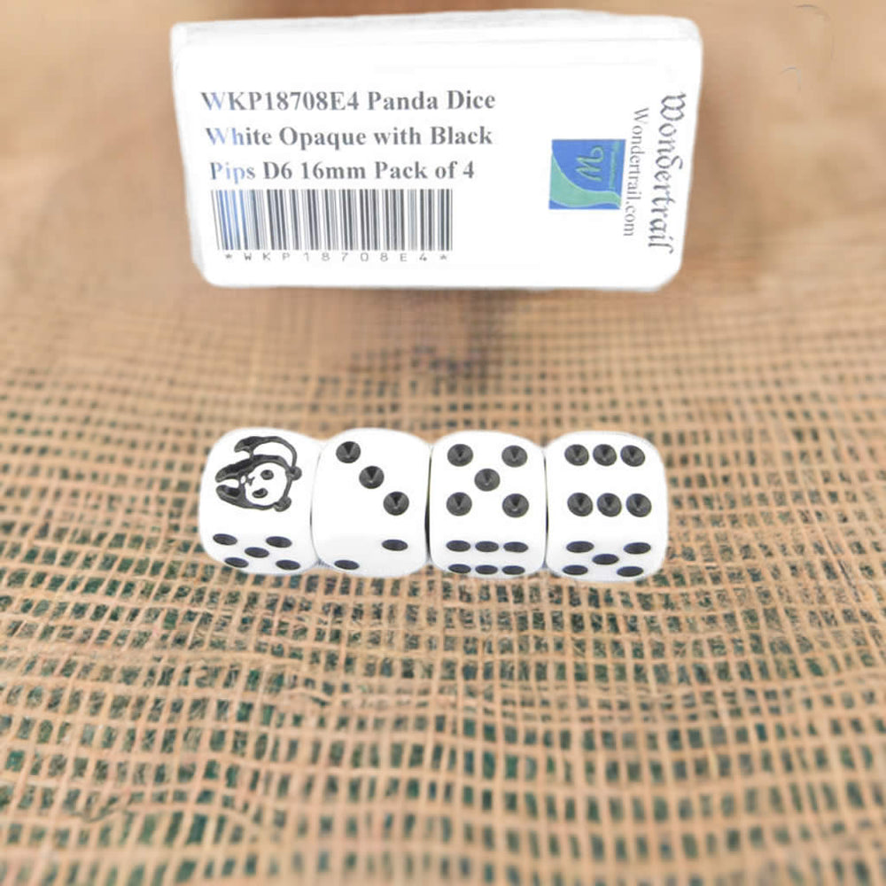 WKP18708E4 Panda Dice White Opaque with Black Pips D6 16mm Pack of 4 (ONLINE ORDER ONLY)