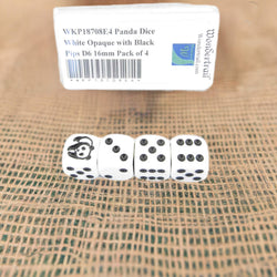 WKP18708E4 Panda Dice White Opaque with Black Pips D6 16mm Pack of 4 (ONLINE ORDER ONLY)