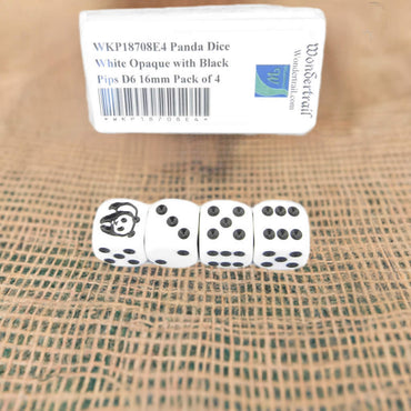 WKP18708E4 Panda Dice White Opaque with Black Pips D6 16mm Pack of 4 (ONLINE ORDER ONLY)