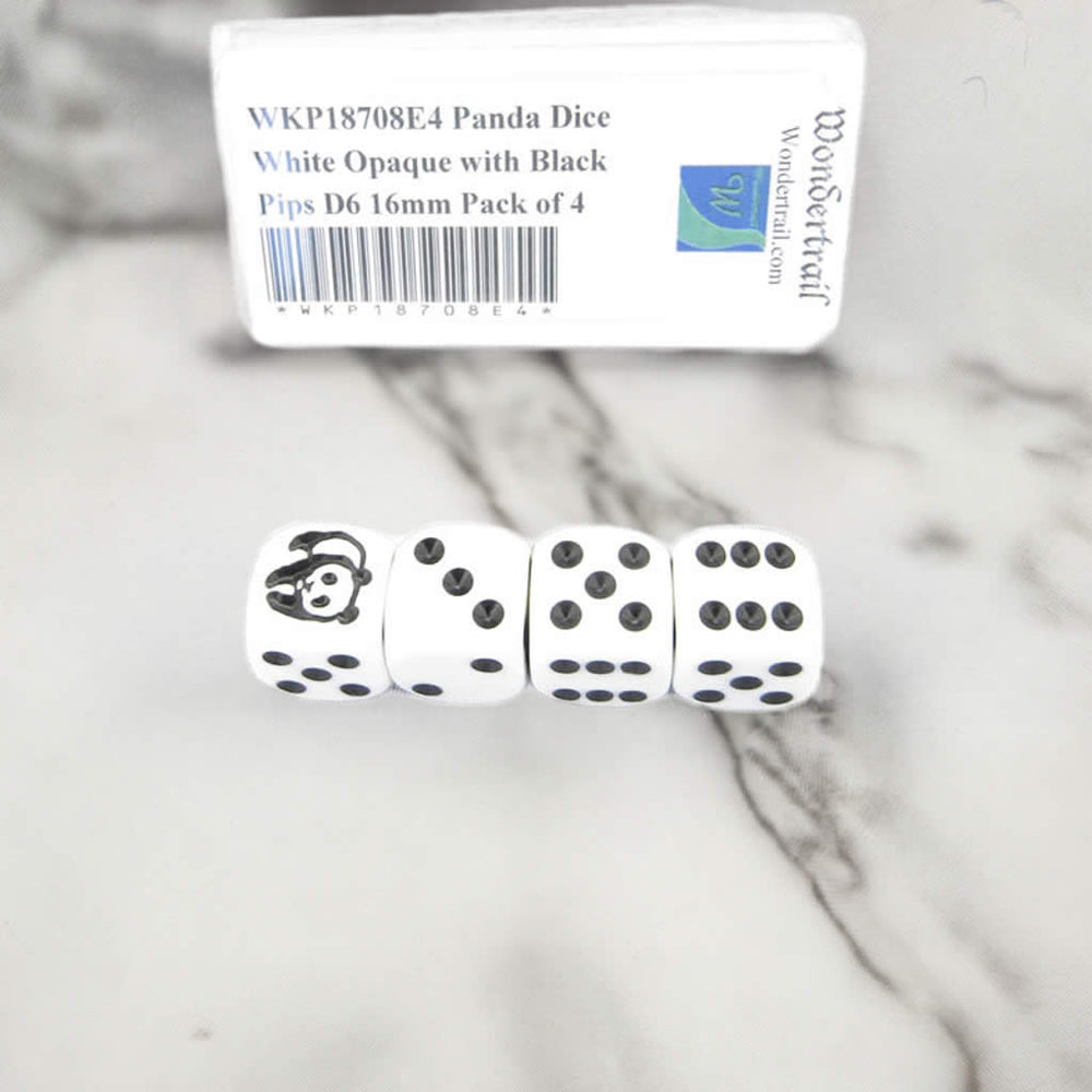 WKP18708E4 Panda Dice White Opaque with Black Pips D6 16mm Pack of 4 (ONLINE ORDER ONLY)