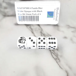 WKP18708E4 Panda Dice White Opaque with Black Pips D6 16mm Pack of 4 (ONLINE ORDER ONLY)