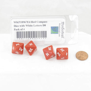 WKP18967E4 Red Compass Dice with White Markings D8 16mm (5/8in) Pack of 4 (ONLINE ORDER ONLY)