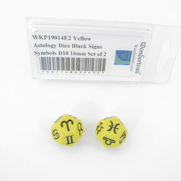 WKP19014E2 Yellow Astrology Dice Black Signs Symbols D12 16mm Set of 2 (ONLINE ORDER ONLY)