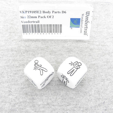 WKP19105E2 Body Parts Dice White Opaque Black Symbols D6 22mm (7/8in) Set of 2 (ONLINE ORDER ONLY)