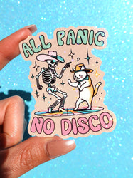 All Panic No Disco Sticker – Funny Skeleton Cat Holographic Vinyl Sticker (ONLINE ORDER ONLY)