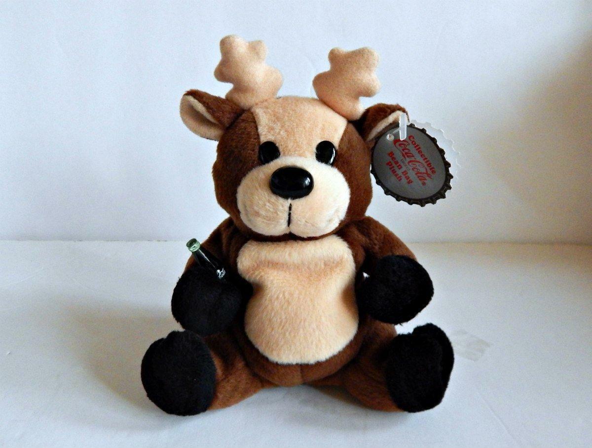 1998 Coke Cola Bean Bag Plush Style #0152 Reindeer with Coca-Cola bottle