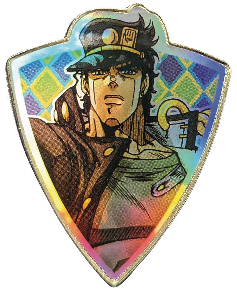 Jojos Bizarre Adventure Jotaro Rainbow Holo Foil Crest Pin (