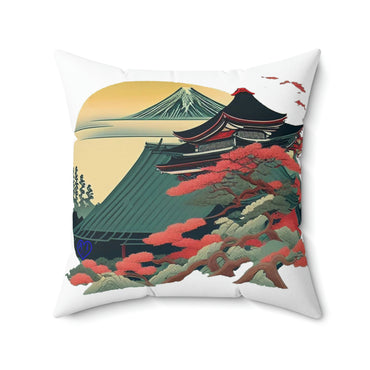 Japanese Sakura Temple Spun Polyester Square Pillow