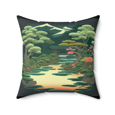 Japanese Lake Garden Spun Polyester Square Pillow