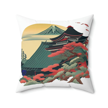 Japanese Sakura Temple Spun Polyester Square Pillow