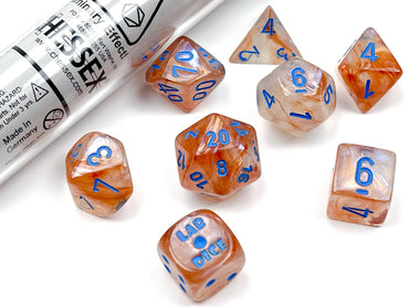 Chessex Lab dice: Borealis Rose Gold/light blue Luminary Polyhedral 7-Dice Set (with bonus die)