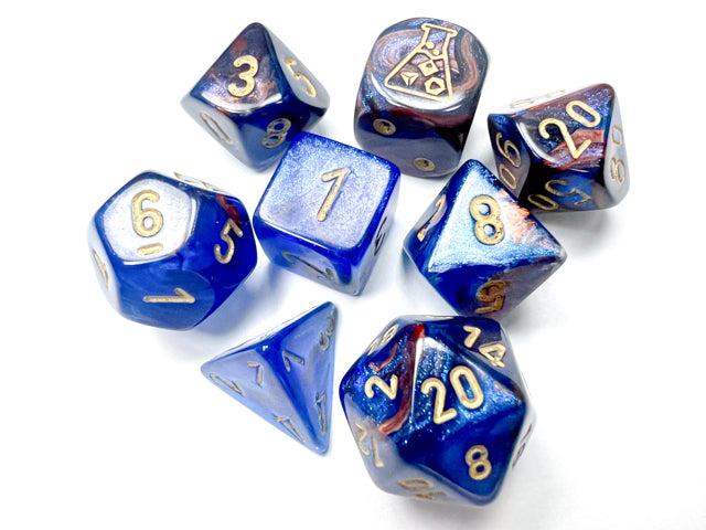 Chessex Lab dice: Lustrous Azurite/gold Polyhedral 7-Dice Set (with bonus die)
