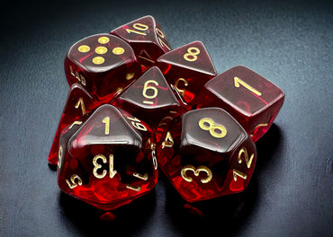 Chessex Lab dice: Translucent Crimson/gold Polyhedral 7-Dice Set (with bonus die)