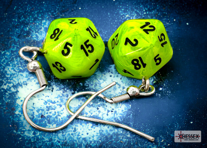 Hook Earrings Vortex® Bright Green Mini-Poly d20 Pair (Online Only)