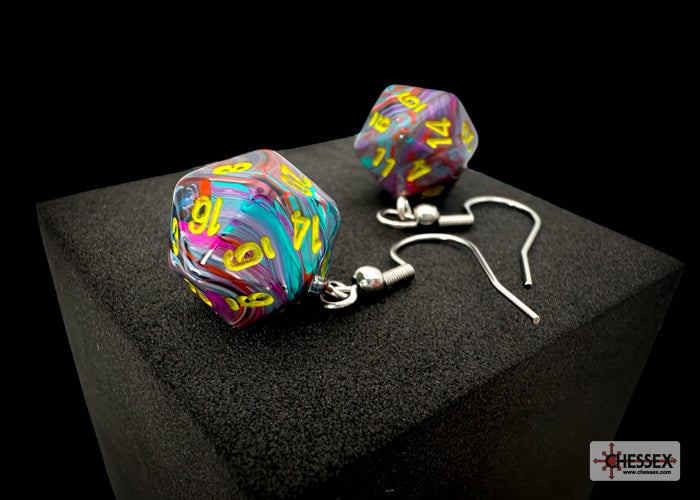 Hook Earrings Festive® Mosaic Mini-Poly d20 Pair (Online Only)