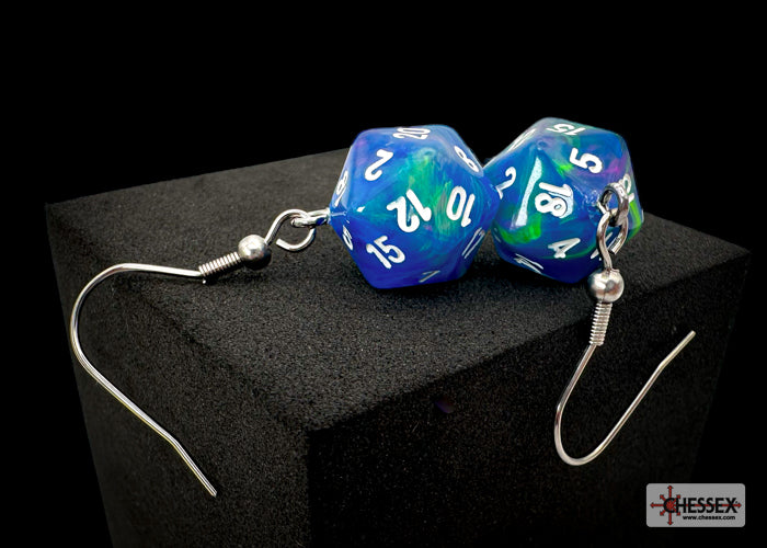 Hook Earrings Festive® Waterlily™ Mini-Poly d20 Pair (Online Only)