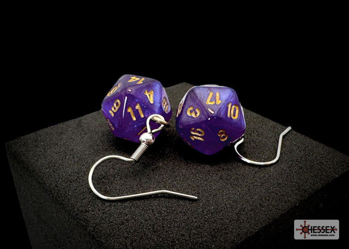 Hook Earrings Borealis® Royal Purple Mini-Poly d20 Pair (Online Only)