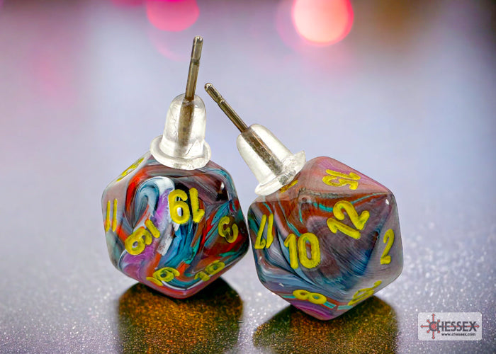 Stud Earrings Festive® Mosaic Mini-Poly d20 Pair (Online Only)
