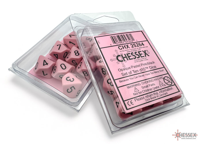 Opaque Pastel Pink/back | 7-Dice, 16mm, 12mm, d10s by Chessex (Online Only)