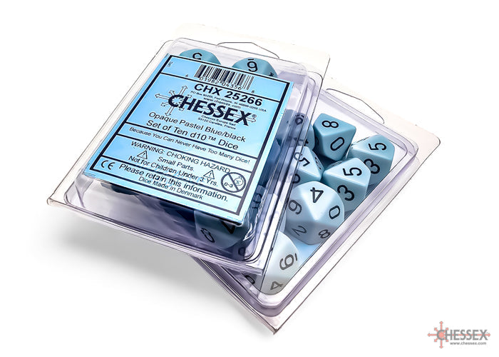 Opaque Pastel Blue/back | 7-Dice, 16mm, 12mm, d10s by Chessex (Online Only)
