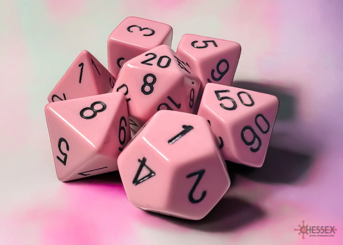 Opaque Pastel Pink/back | 7-Dice, 16mm, 12mm, d10s by Chessex (Online Only)