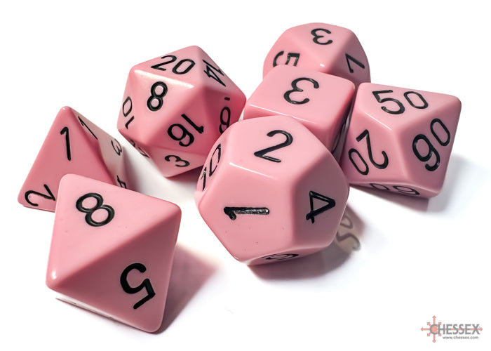 Opaque Pastel Pink/back | 7-Dice, 16mm, 12mm, d10s by Chessex (Online Only)