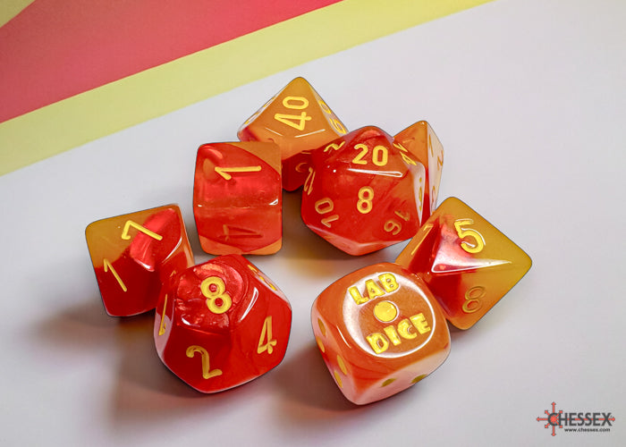 Gemini Gellow-Red/yellow Polyhedral Luminary 7-Dice Set (with bonus die) (Online Only)