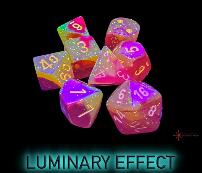 Gemini Gellow-Red/yellow Polyhedral Luminary 7-Dice Set (with bonus die) (Online Only)