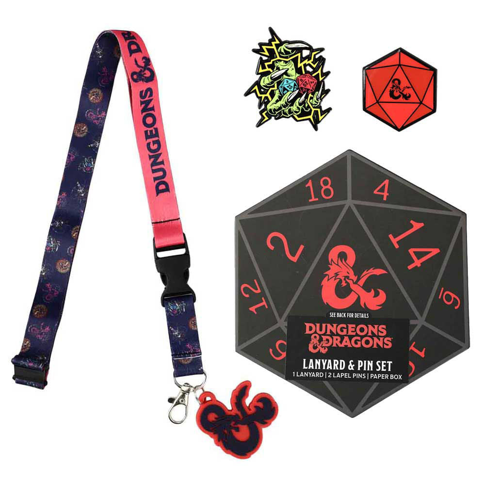 Dungeons & Dragons Lapel Pins & Lanyard Dice Box Set (ONLINE ORDER ONLY)